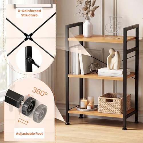 Sweetcrispy 3 Tier Bookshelf, Bookcase with Shelves, Wood