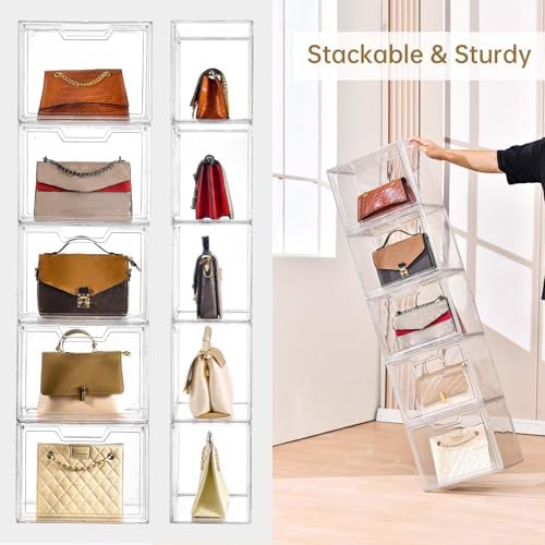 3 Pack Clear Storage Organizers with Lids, Storage Containers with Magnetic Door, Stackable Acrylic Display Case for Cos