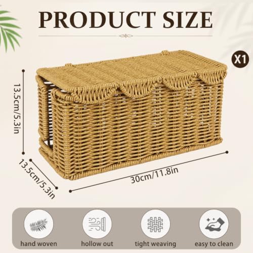 Handmade Rattan Cable Management Box, 2 Open Slots Cords Hider Box