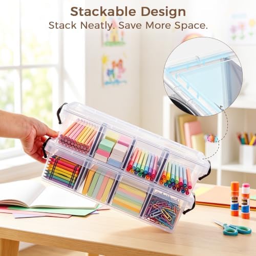 Citylife 2PC Clear Craft Organizers and Storage with 3 Removable Dividers