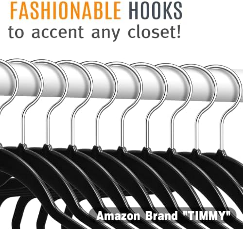 TIMMY 50 Pack Plastic Clothes Hangers, 17.7 in, Black, Non-Slip, Heavy Duty