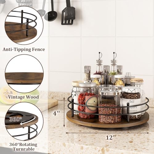 12" Lazy Susan Turntable Organizer,Round Wooden Lazy Susan Organization and Rotating Spice Rack for Dining Table,Pantry,