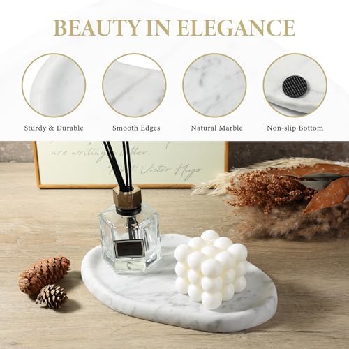 Koville Luxurious Natural Marble Vanity Tray for Home Decor, Cloud Shape Serving Stone Key Tray, 10" x 7" Marble Storage