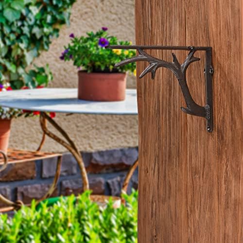 2PCS Cast Iron Deer Antler Wall Shelf Brackets, 6.2in (H), Brown