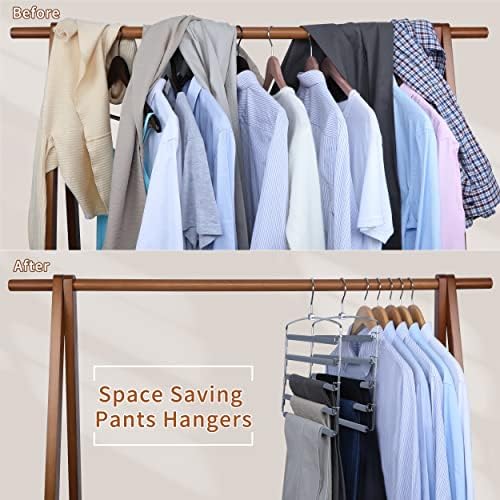 TOPIA HANGER Pants Hangers Space Saving with 5 Tiers Non-Slip Foam Padded