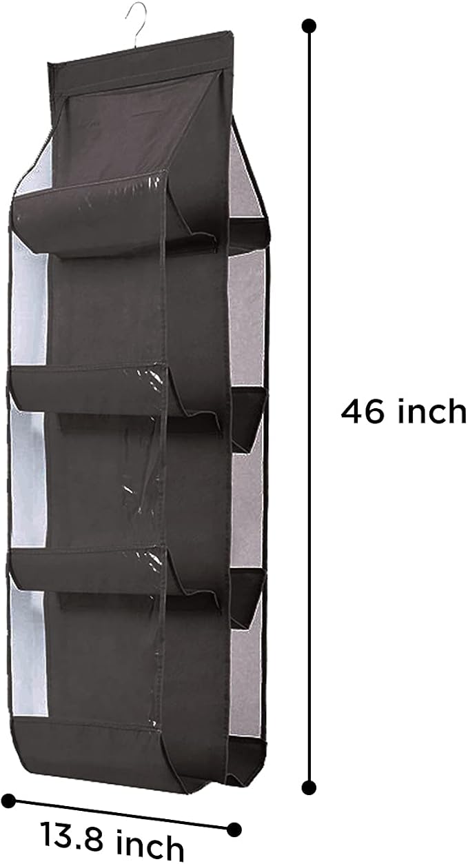8 Pockets Hanging Purse Handbag Organizer Clear Hanging Shelf Bag Collection Storage (Black)