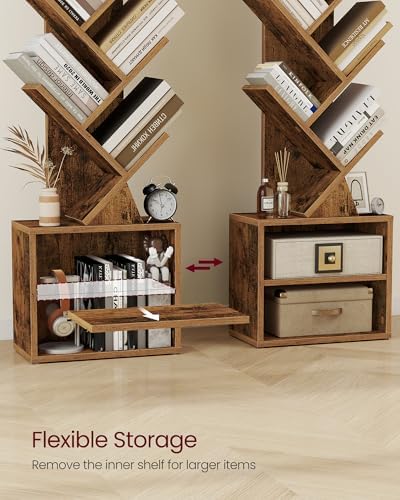 VASAGLE Tree Bookshelf, 7 Tiers, 2 Open Compartments, 15 x 8 x 48.5 Inches