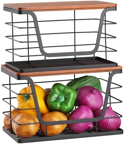 ALOCEO 2 Pack Stackable Storage Bins with Lids, Stainless Steel Extra Large Trash Bag Dispenser Roll Holder for Kitchen 