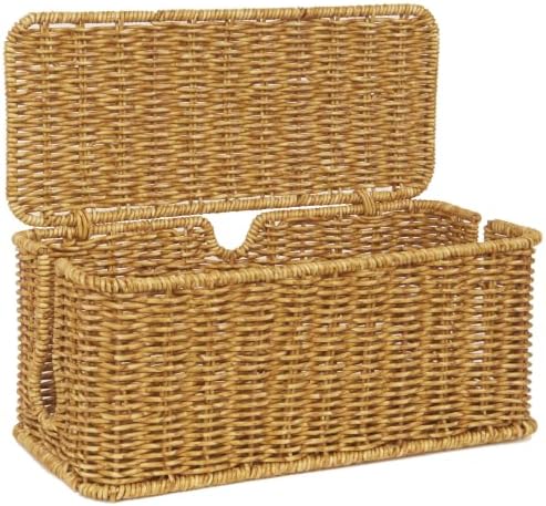 ZhiYo Rattan Cable Management Box, Cord Organizer, Nature, 12.5"x5"x5.2"