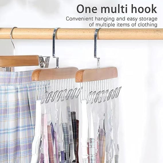 GROVENT® 2 Pcs Wooden Hanger for Clothes Hanging, Hangers for Wardrobe and Cupboard, 8 Hook Adjustable Clothes Hanger fo