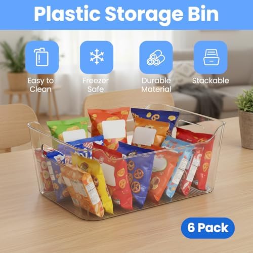6 Set Storage Bins, Clear Plastic Organizers, with Handles