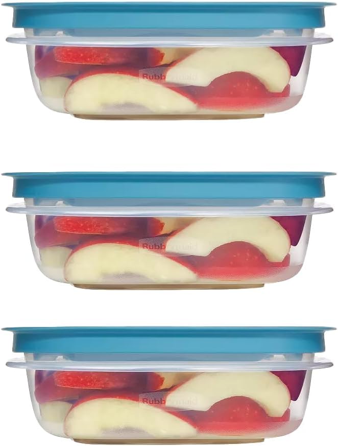 Rubber maid Storage Containers, Easy Find Lids, Teal, 3 cup, Flex & Seal, Leak Proof Lids, Food Storage Set, Clear Meal 