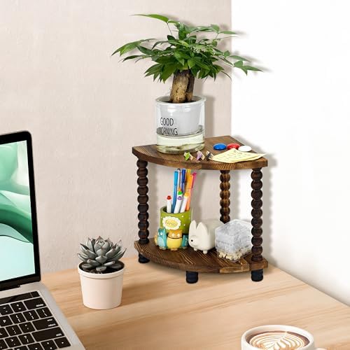 2 Tier Triangle Corner Shelf, Farmhouse Wooden Organizer