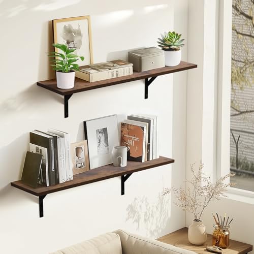 Tectocker-DOU 31.5" Long Floating Book Shelves for Wall, Heavy Duty, Brown
