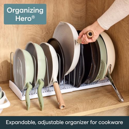 YouCopia StoreMore Expandable Cookware Rack with Tall Steel Wires, 12.5"-21.5" Wide Adjustable Pan Organizer for Kitchen