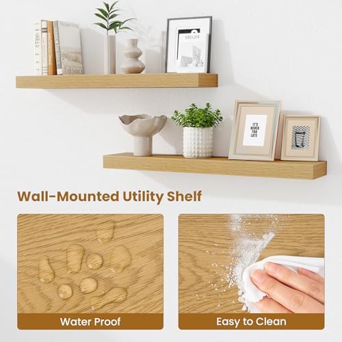 Fun Memories Bathroom Shelves 32 Inch Long Set of 2, Floating Shelves for Wall with Invisible Brackets, for Bedroom, Liv