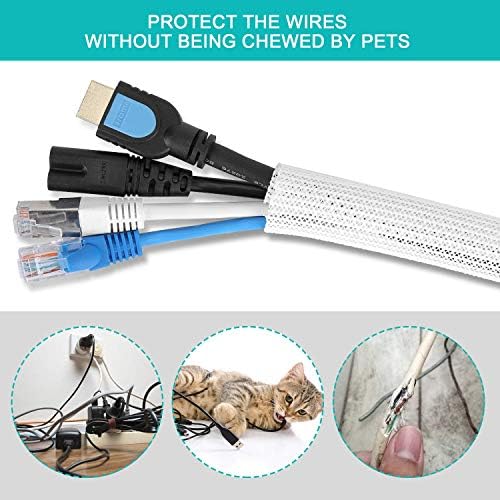 6.6ft - 1 inch White Cable Sleeve, Cable Organizer for Desk PC TV Computer, Wire Protector Cable Wrap Cover, Cord Manage