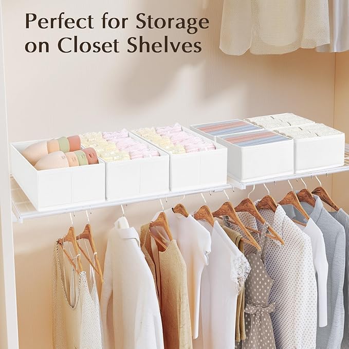 DIMJ Drawer Organizers Clothes, Set of 16 Dresser Organizer Bins, Fabric Closet Organizers and Storage, Shallow Drawer D
