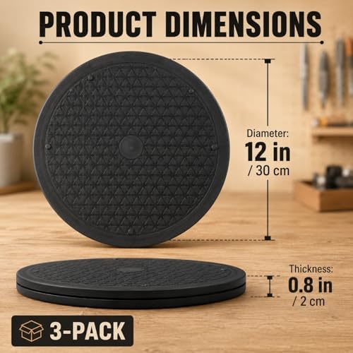 RHBLME 3 Pack Black Lazy Susan, 12 Inch Heavy Duty Rotating Swivel with Steel Ball Bearings Stand for Turntable, Monitor