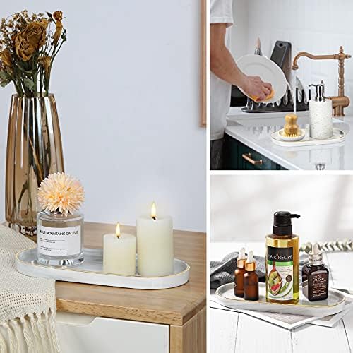 Luxspire 9.8" Bathroom Vanity Tray Marble Ceramic Dresser Jewelry Dish