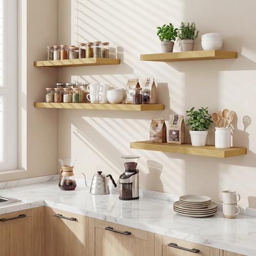 36 Inch Black Floating Shelves for Wall,9.3" Deep Long Floating Shelf Set of 2,Wood Wall Mounted Shelves Farmhouse Home 
