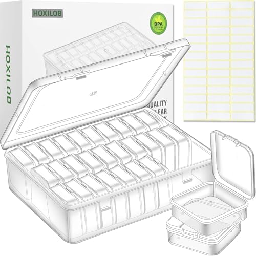 Bead Organizer Box, 30pcs Small Clear Plastic Storage Containers, Craft Storage Box Features Hinged Lid and Labels, Mini
