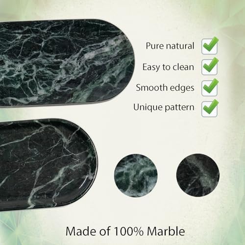 Emerald Green Marble Tray | Bathroom Jewelry Organizer | Spa-Quality Perfume Tray for Dresser, Nightstand, Makeup Table 