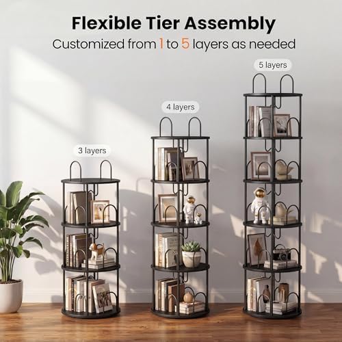 5 Tier Rotating Bookshelf, 360° Spinning Bookshelf Tower, Narrow Corner Book Shelf, Revolving Bookcase Corner Tall Book 