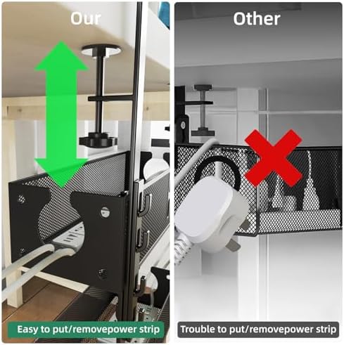 Multi-Model Under Desk Cable Management 2 Pack Metal Under Desk Wire Management Tray Clamp Mount Under Table Cord Manage
