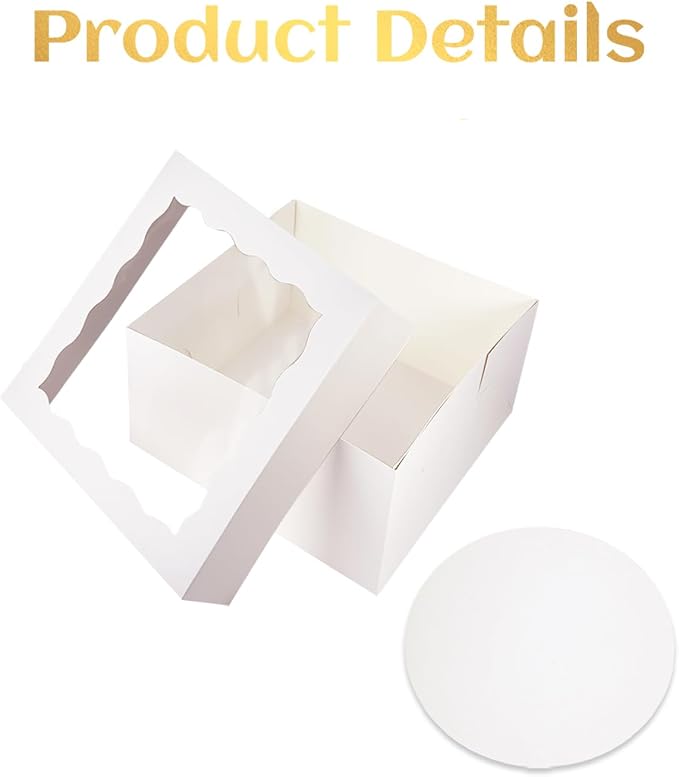 qiqee White 12"x12"x6" Cake Box 36Pcs, 12" White Cake Round Boards 36Pcs, for Cake, Treat Cookie Dessert, Birthday Party