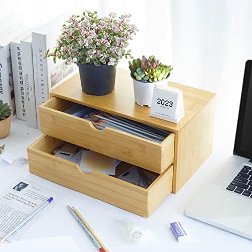 Charmewooden Bamboo Desk Organizer With Drawers Countertop Drawers Counter Storage Box Corner Desk Organizer for Home Office No Assembly Required