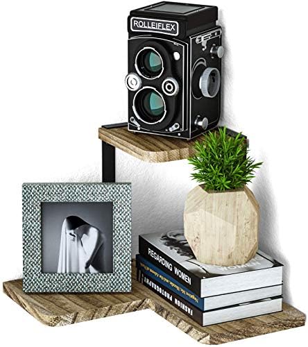 SRIWATANA Rustic Floating Shelves and 2 Tier Corner Shelves Bundle (Contains 2 Items)