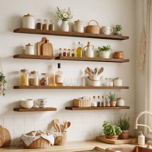 72 Inch Floating Shelves for Wall 2 Pack, Wood Wall Bathroom Shelves