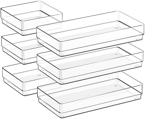 SMARTAKE 6 PCS Clear Plastic Kitchen Large Size Drawer Organizers Set