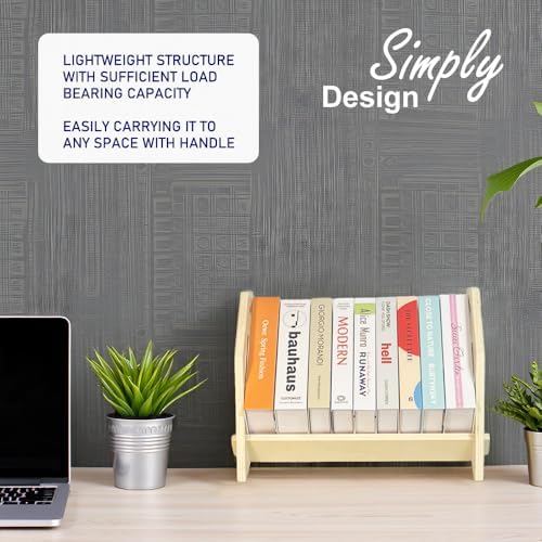 2 pack Desktop Bookshelf, Stackable Book Organizer with Handle, storage rack for CD/Magazine/File Folder, Portable Small