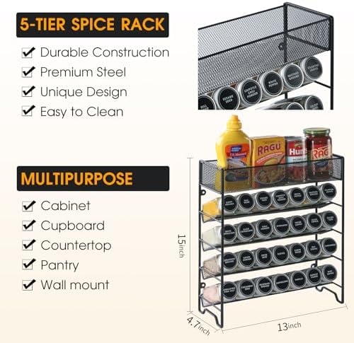 Skiileor Spice Rack Organizer with 28 Spice Jars,Spice Labels and Funnel