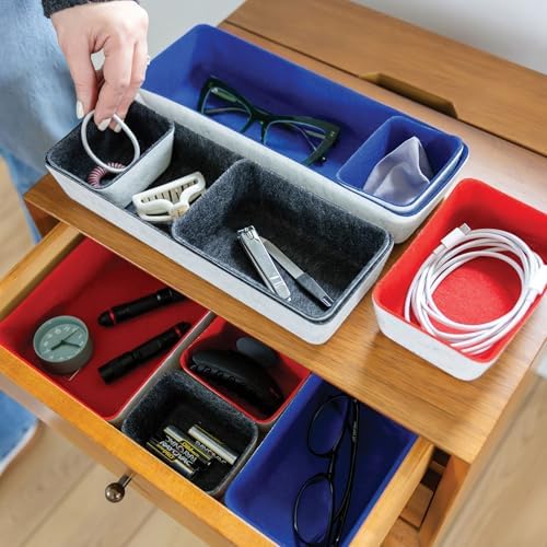 Three by Three Seattle Felt·Like·It! Felt Bins for Office, Crafts, Classroom, Living Room, Bedroom (Cream/Red/Navy, 10)