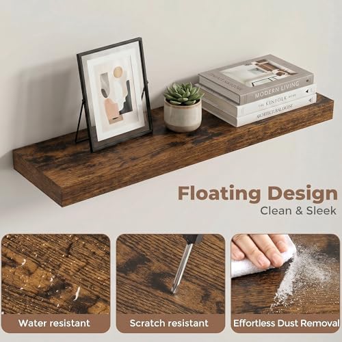 24 Inch Floating Shelves for Wall, 6.5"D Wood Storage Shelves, Brown Finish
