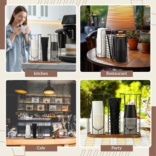 Geelin 18oz Adjustable Coffee Cup Dispenser with Wooden Base, Cup and Lid Holder, Cups Holder Organizer for Coffee Pod S