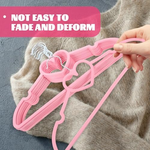 VOSAREA 10PCS Plastic Cloth Hangers Heart Hangers Space Saving Pink Plastic Clothes Heavy Duty Clothes for Jackets Pants Shirts Suit Dress Room Closet Decor
