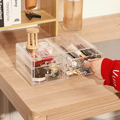 Cq acrylic 1 Pack Clear Desk Organizer With Drawers,Stackable 5 Drawers Skincare Organizer,Cute Skin Care Organizers for