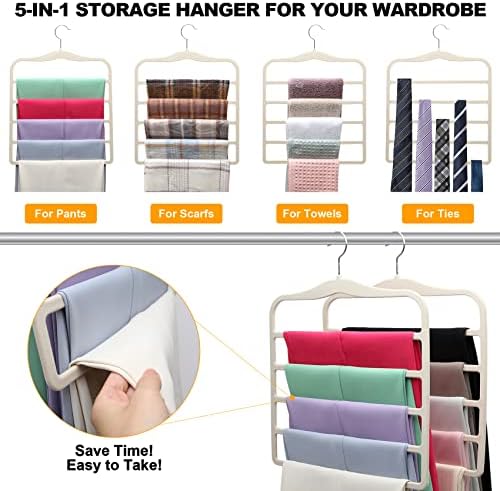 Closet Organizers and Storage,3 Pack Velvet Pants-Hangers-Space-Saving,Non Silp 5 Tier Scarf Jeans Closet Organizer,Dorm Room Essentials for College Students Girls Boys Guys,Organization and Storage