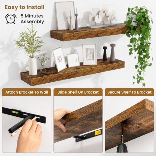 Fun Memories Floating Shelves 30 Inch, Wall Mounted Wood Shelf Set of 2, Farmhouse Decor for Bathroom, Bedroom, Kitchen,
