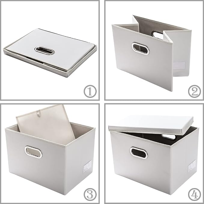 PRANDOM Large Stackable Storage Bins with Lids [5-Pack] Leather Fabric Foldable Storage Boxes Organizer Containers Baskets Cube with Cover for Bedroom Closet Office Nursery White (17.7x11.8x11.8)