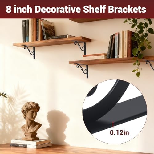 HOME MASTER HARDWARE Decorative Shelf Brackets, 8x5.5 inch, Black, 10 Pack