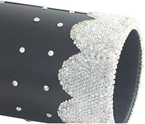 crystal Bling Rhinestone Pen organizer Box Holder Cosmetic Container (Black Round, Medium)
