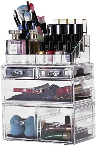 Sooyee Makeup Organizer,Acrylic Cosmetic Organizer Storage Drawers Jewelry and Cosmetic Display Cases Box(5 Drawers 7 Ti