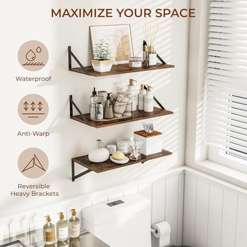 Heimlove 24W x 12D Deep Floating Shelves Set of 3 Rustic Brown