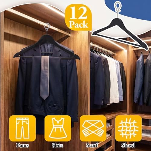 12 Pack Hotel Suit Hangers 17.5" Anti-Theft Security Hangers, Black