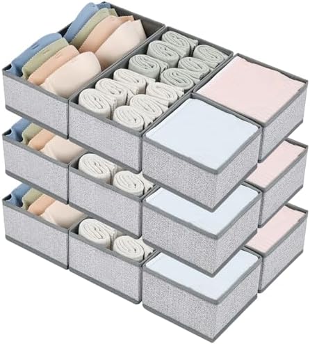 DIMJ Drawer Organizers for Clothing, Set of 12 Dresser Drawer Organizers, Fabric Closet Organizers and Storage, Drawer D